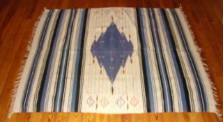 Vintage Camp Blanket W/native American Design Blues & Orange