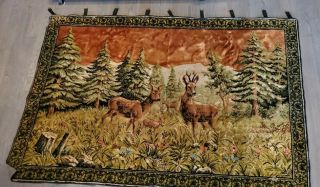 Vintage Huge Velvet Tapestry Deer Rug Wall Hanging 48 " X 72 " Made In Italy