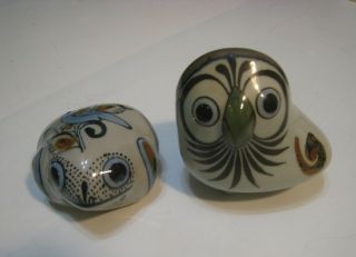 Vintage El Palomar Frog And Owl Signed Mexico Ceramic Pottery Animal Pair
