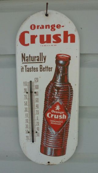 1950s Orange Crush Soda Pop Advertising Metal Thermometer Gas Station B925a Usa