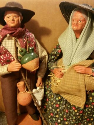2 Vintage,  Signed French Santon De Provence Dolls.  12 " Tall.  Country Couple