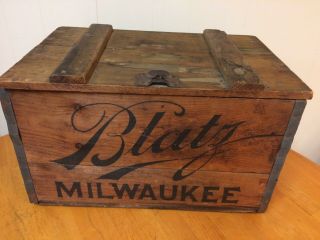 Antique Vintage Wood Wooden Blatz Beer Crate Box With Hinged Lid