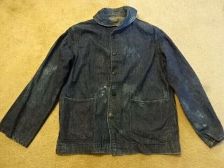 Vintage Ww2 40s U.  S Navy Denim Shawl Collar Jacket Dungaree Jumper