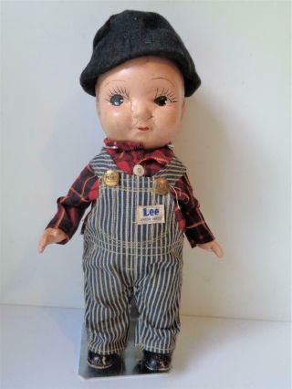 Vintage Composition Buddy Lee Jeans Advertising Doll Railroad Engineer