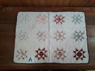Vintage Med Size Brown Stars Patchwork Doll Quilt Or Table Runner 19 " X14 " A