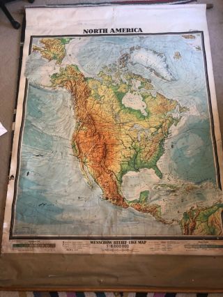 Gigantic Vintage School Map Of North America C.  1956 Denoyer - Geppert 5 