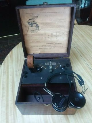 Antique Cunningham Detroit Vintage Crystal Radio Receiver Wood Case Instructions