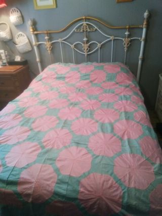 Vintage Pink Flowers Patchwork Quilt Top To Make Into A Quilt 82x71 Full Size I