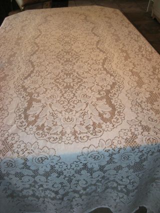 Vintage White Lace Banquet Size Tablecloth - 100 Cotton - 107 " X 56 "