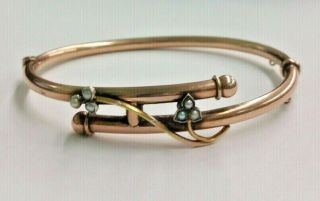 Victorian 14k Rose Gold Hinged Seed Pearl Bracelet 9.  8g,