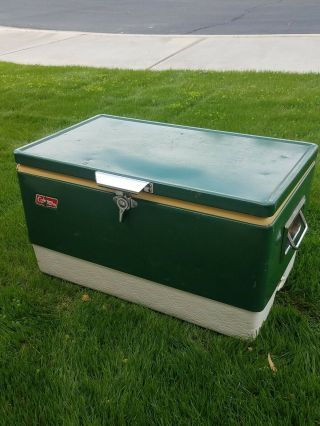Vintage Large Coleman Metal Cooler Ice Chest Box Green W/bottle Openers