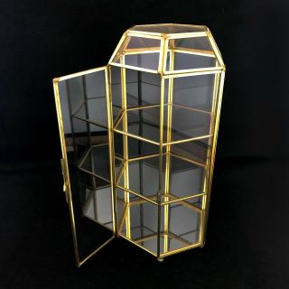Vtg Brass Glass Tabletop Curio Display Case Tower Mirror Bottom 11.  5 " H