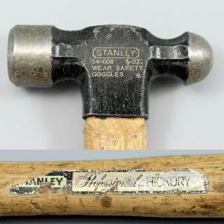 Vtg Stanley 8 - Oz Professional Ball Peen Hammer 54 - 008 Permabond Hickory Handle