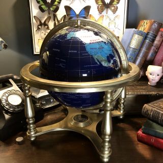 Stunning Lapis Lazuli inlaid World globe with semi Precious Stones and Compass 2