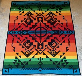 Vintage Pendleton Beaver State Wool Blanket Shared Spirits 72” Rainbow Aztec