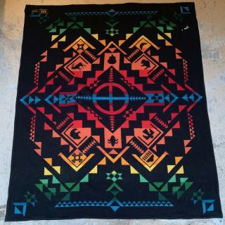 Vintage Pendleton Beaver State Wool Blanket Shared Spirits 72” Rainbow Aztec 2