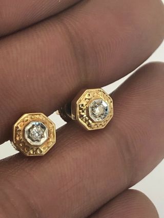 Antique Victorian Earrings 14k Rose Gold Cut Real Diamond Studs From 1800s