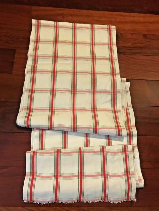 Vtg Linen Toweling Kitchen Farmhouse Fabric Christmas Plaid 17 " X 5.  5 Yds
