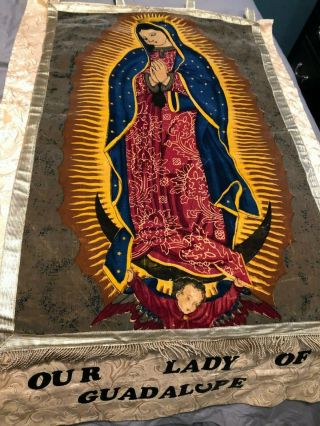 Gorgeous Vintage Our Lady Of Guadalupe Catholic Church Altar Banner