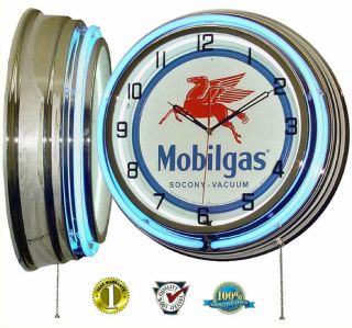 19 " Mobil Mobilgas Socony Vacuum Pegasus Sign Double Neon Wall Clock Gas Oil