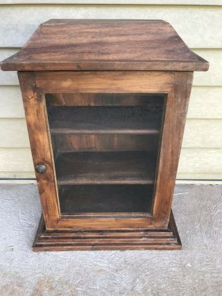 Antique Wood And Glass Counter Top Tower Display Case L14.  75” X H18” X W8”