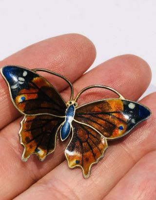 Art Deco Norway Silver Enamel Butterfly Brooch,  Marius Hammer,  Sterling,  925