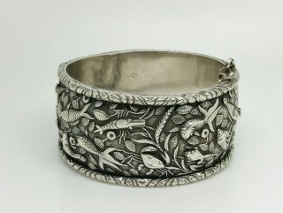 Antique Chinese Export Chienam Sterling Silver Sealife Bangle Bracelet