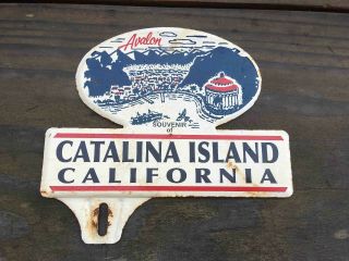 Old Souvenir Of Santa Catalina Island California Painted License Plate Topper