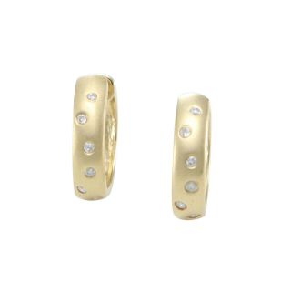 Huggie Hoop Diamond Earrings 14k Yellow Gold Womens Vintage Estate 6mm Wide