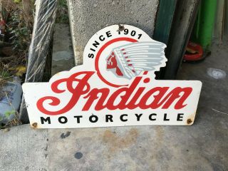 Old " Indian Motorcycle " Porcelain Advertising Sign (18 " X 11 ")