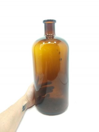 Huge Vintage Amber Apothecary Pharmacy Jar - Large 13 1/2 " Tall