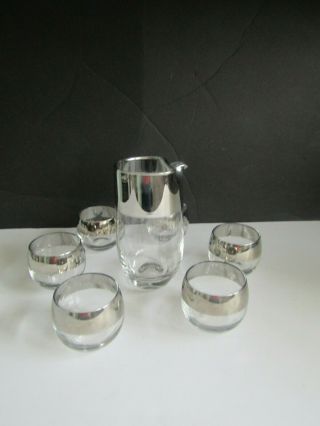 Vtg Dorothy Thorpe Style Silver Fade Cocktail Mixer & 6 Roly Poly Glasses