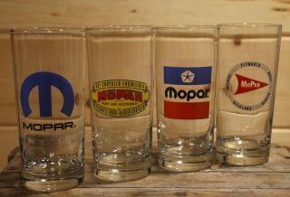 Set Of Four Chrysler Mopar Drinking Glasses Modern Vintage Logos,