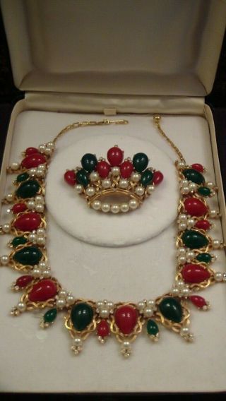 Trifari Alfred Philippe Crown Jewels Of India Kashmir Necklace,  Crown Brooch Set