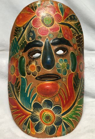 Vtg Talavera Mexican Folk Art Mask Glazed Ceramic Wall Hanging Floral & Fauna