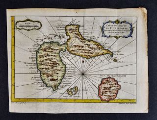 1758 Bellin Map Isle De Guadeloupe Maria Galante West Indies Caribbean Island