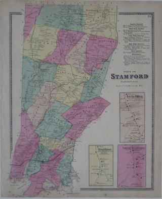 1867 Hand Colored Map Stamford Fairfield County Connecticut Shippan