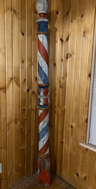 7 Foot Wooden Barber Pole,  Late 1800 