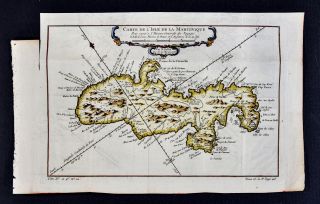 1758 Bellin Map - Isle De Martinique Fort Royal - West Indies Caribbean Island
