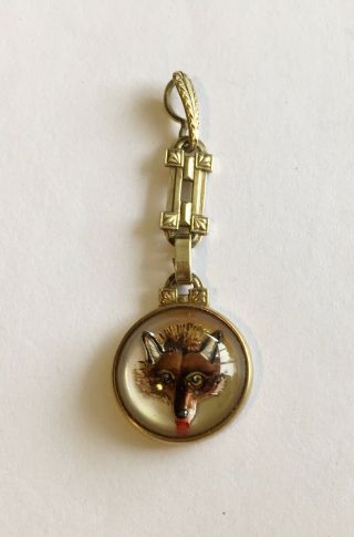 Antique 14k Reverse Crystal Drop/pendent With Fox Head