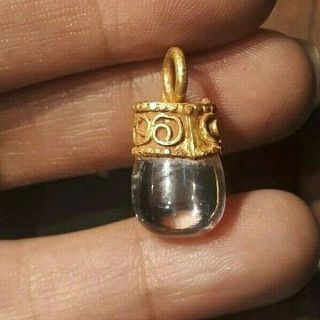 Ancient Roman Clear Crystal Solid 22k Gold Bead Heaven Drop Pendant