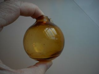 19th Century 3 Pc.  Mold Honey Amber Glass Target Ball.  Early Glass Target Ball
