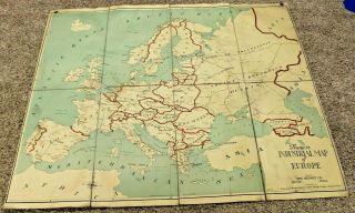 Antique 1928 Canvas Backed Folding Map - Industrial Map Of Europe - Reyaht Co.