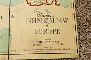 ANTIQUE 1928 CANVAS BACKED FOLDING MAP - INDUSTRIAL MAP OF EUROPE - REYAHT CO. 2
