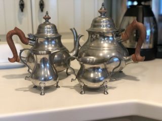 Vintage Kirk Stieff Colonial Williamsburg Restoration Pewter 4 - Pc Coffe/tea Set