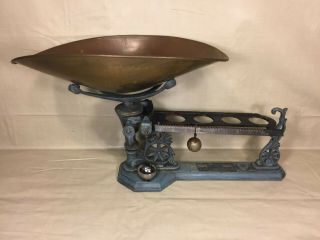 Antique Henry Troemner Scale No 44 W/ Blue Metal Decorative Base Ball Weight