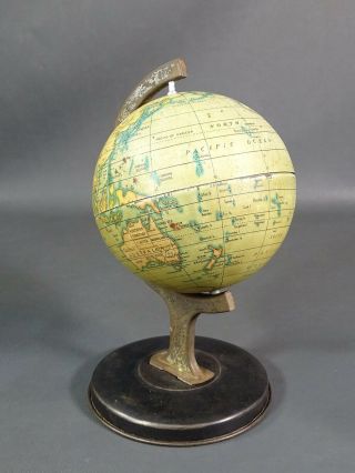 1930 English Reliable Series Litho Tin World Map Terrestrial Globe Atlas Stand 2