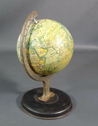 1930 English Reliable Series Litho Tin World Map Terrestrial Globe Atlas Stand 3