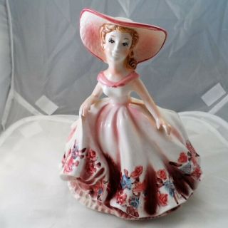 Relpo Pink Southern Belle Lady Figurine Planter W/ Handpainted Florals