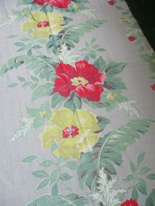 Vintage Barkcloth Curtain Panel Fabric Hibiscus Flower Hawaiian Design 32 " X 88 "